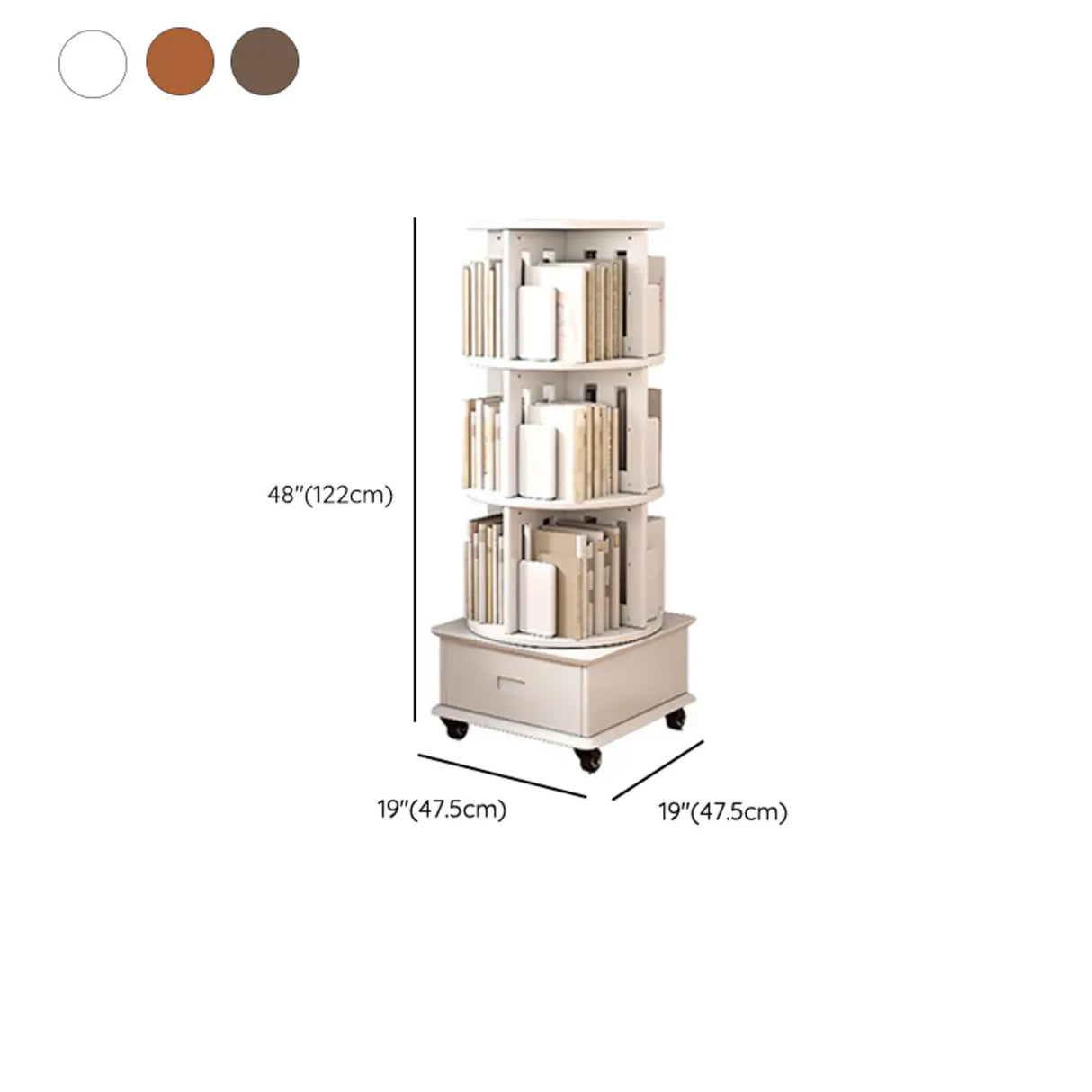Modern Rotatable Revolver Round Wood Narrow Bookcase Image - 35
