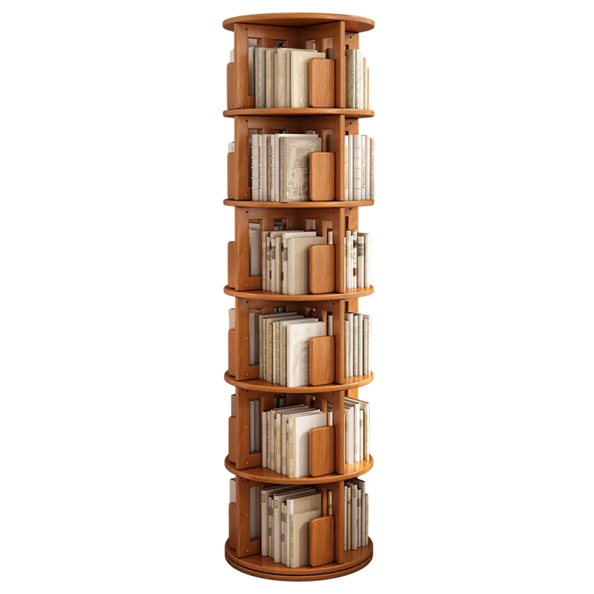 Modern Rotatable Revolver Round Wood Narrow Bookcase Image - 3