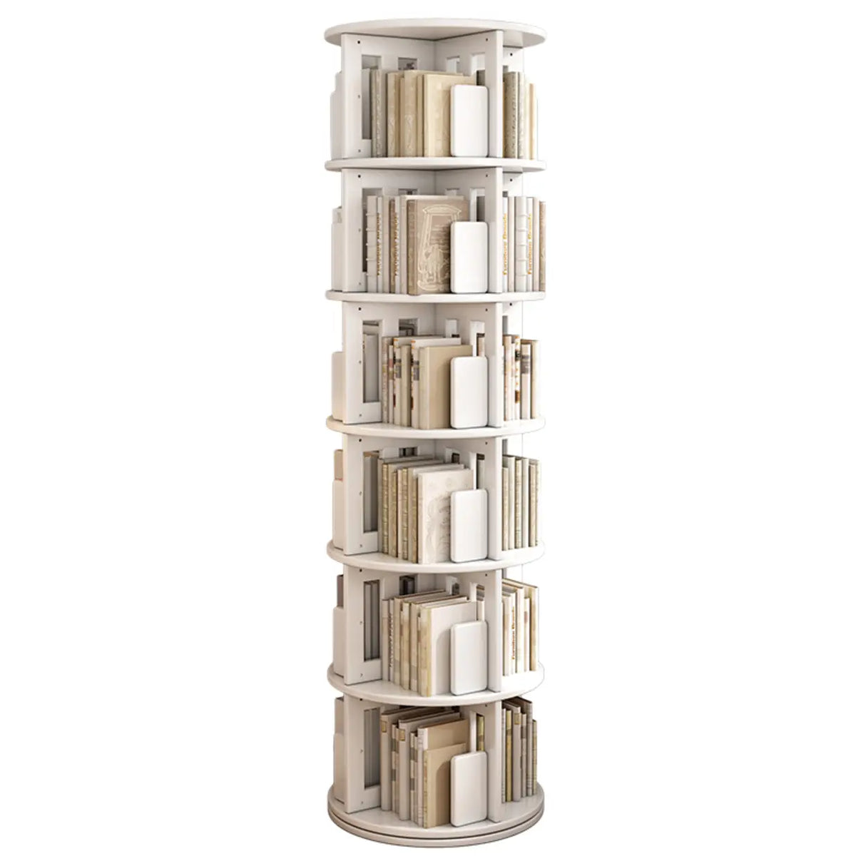 Modern Rotatable Revolver Round Wood Narrow Bookcase Image - 5