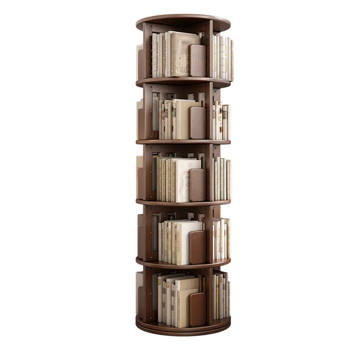 Modern Rotatable Revolver Round Wood Narrow Bookcase Image - 7