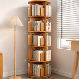 Modern Rotatable Revolver Round Wood Narrow Bookcase Image - 8