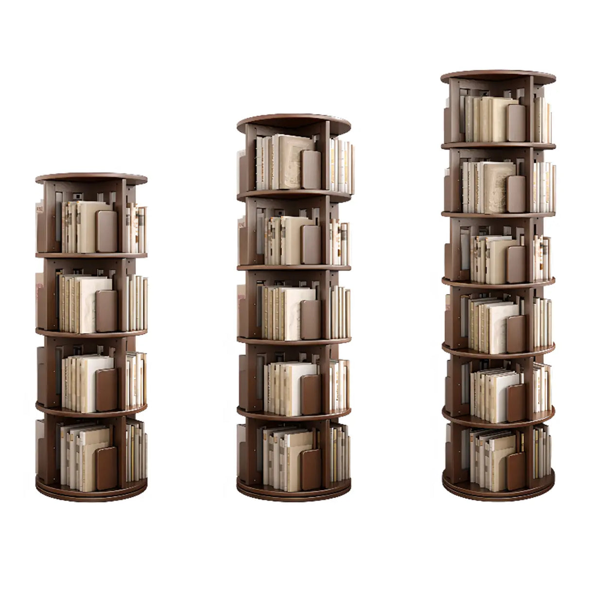 Modern Rotatable Revolver Round Wood Narrow Bookcase Image - 9