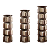 Modern Rotatable Revolver Round Wood Narrow Bookcase Image - 9