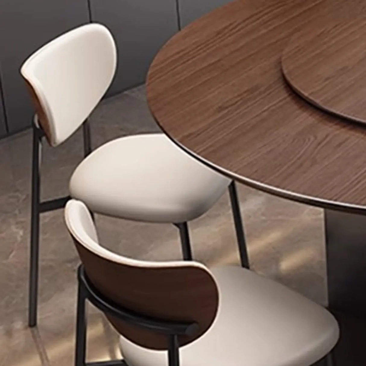 Modern Rotating Lazy Susan Round Brown Wood Dining Table Image - 3