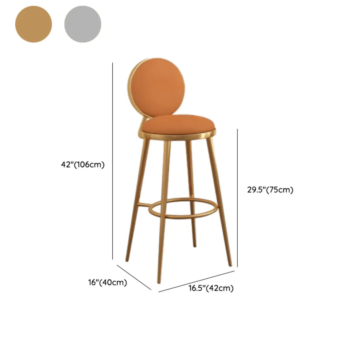 Modern Round-Back Metal Counter Height Bar Stool with Footrest Image - 26