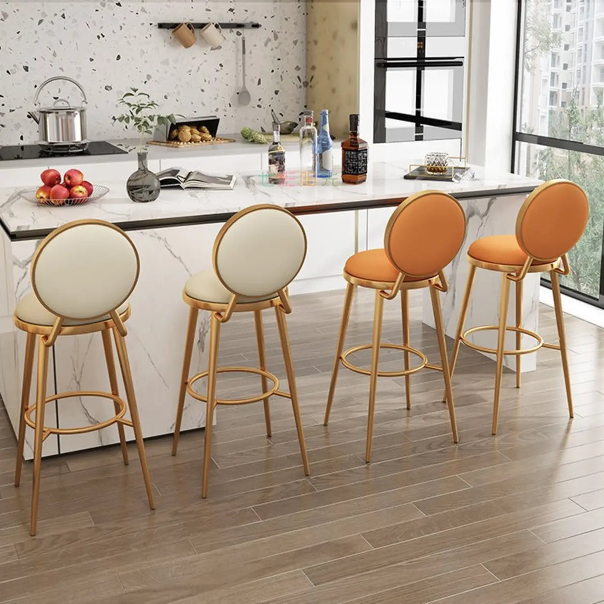 Modern Round-Back Metal Counter Height Bar Stool with Footrest Image - 6