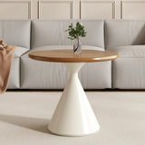 Modern Round Coffee Table Set, Wood Top & White Base Image - 11