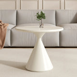 Modern Round Coffee Table Set, Wood Top & White Base Image - 9