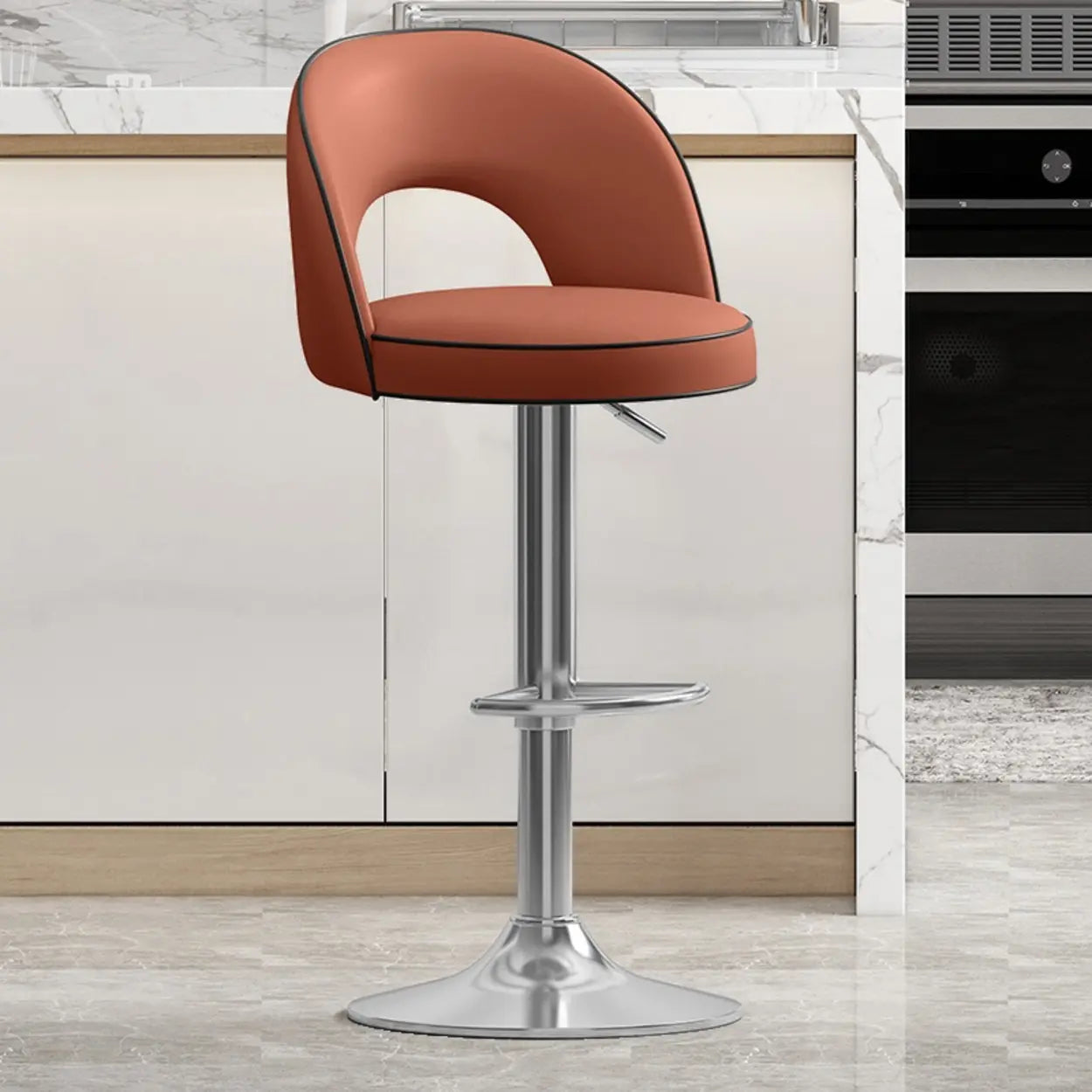 Modern Round Dark Brown Adjustable Height Swivel Bar Stool Image - 10