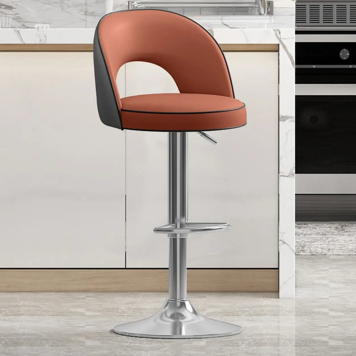 Modern Round Dark Brown Adjustable Height Swivel Bar Stool Image - 11