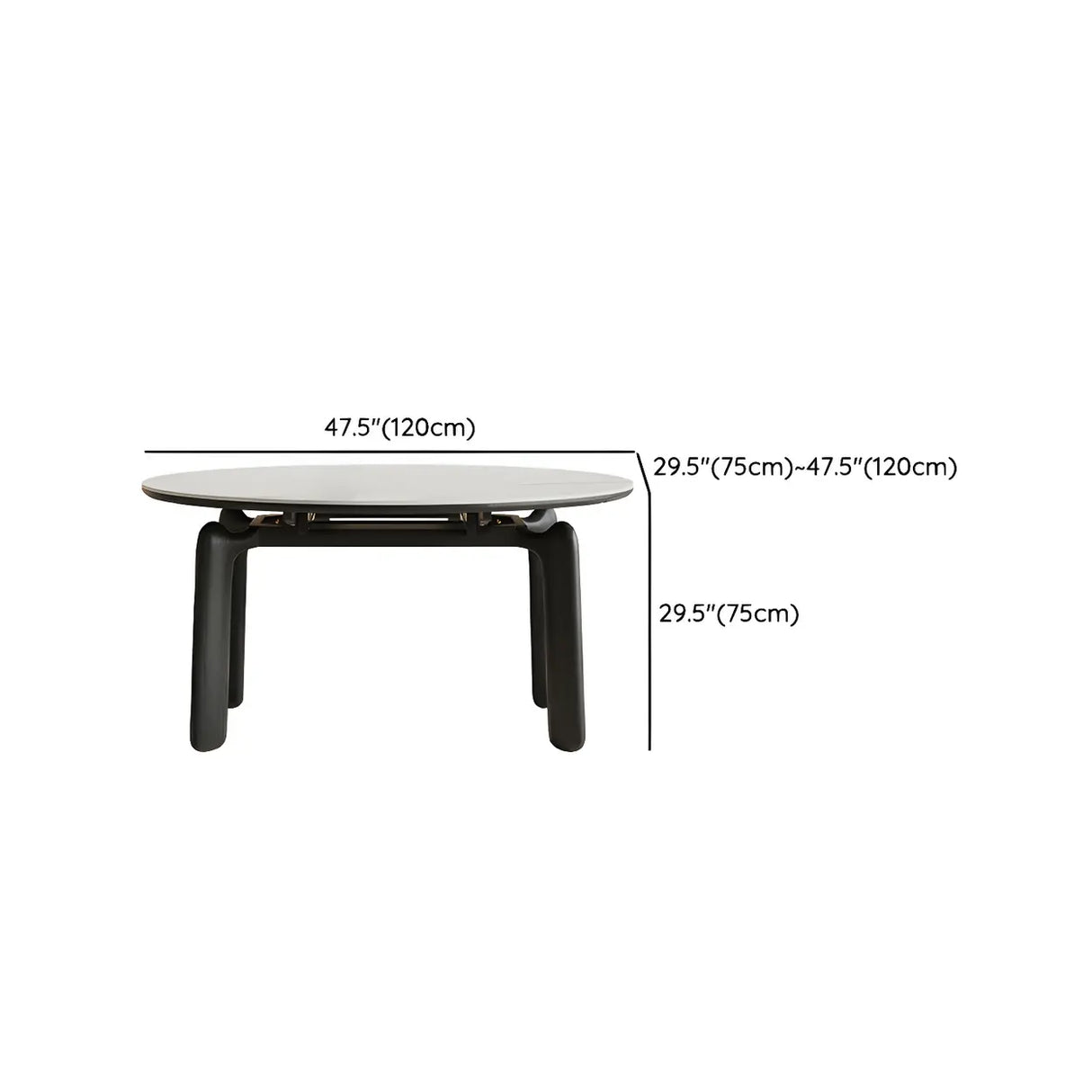 Modern Round Dining Table Stone White and Black Extendable 