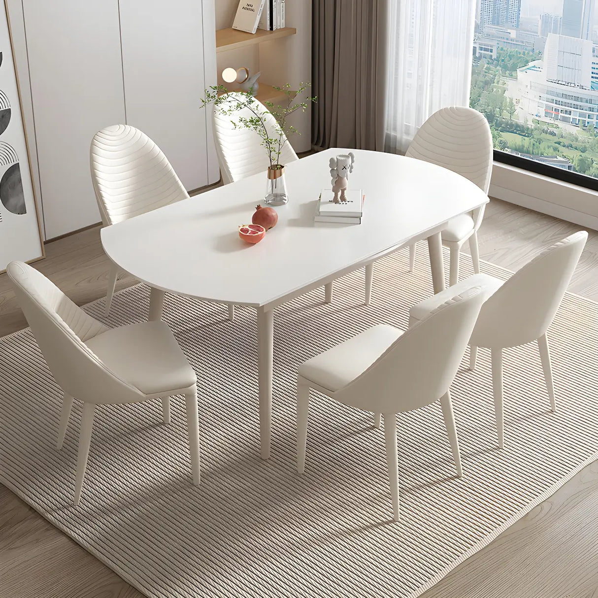 Modern Round Extendable Stone Dining Table White Drop Leaf Image - 12