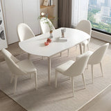Modern Round Extendable Stone Dining Table White Drop Leaf Image - 12