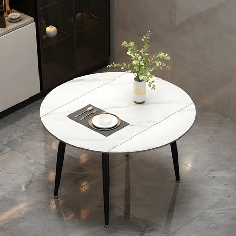 Modern Round Extendable Stone Marble Dining Table Image - 2