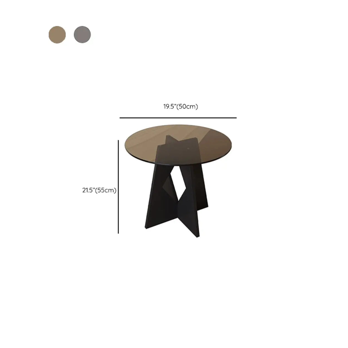 Modern Round Glass Side Table with Geometric Metal Base 