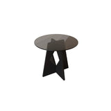 Modern Round Glass Side Table with Geometric Metal Base Image - 2