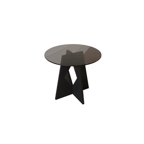 Modern Round Glass Side Table with Geometric Metal Base Image - 2