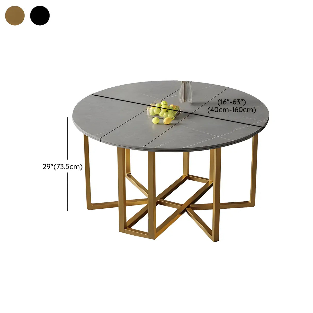 Modern Round Grey Stone Dining Table Folding Drop Leaf Image - 13