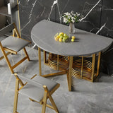 Modern Round Grey Stone Dining Table Folding Drop Leaf Image - 4