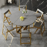 Modern Round Grey Stone Dining Table Folding Drop Leaf Image - 5