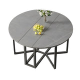 Modern Round Grey Stone Dining Table Folding Drop Leaf Image - 7