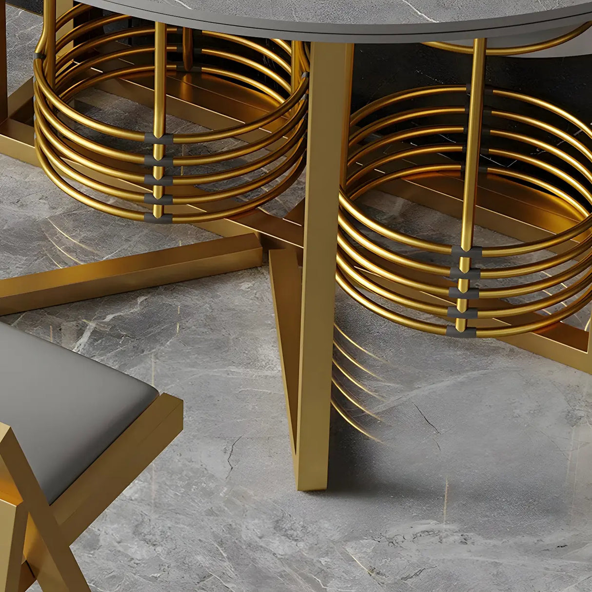 Modern Round Grey Stone Dining Table Folding Drop Leaf Image - 9