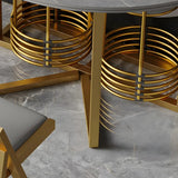 Modern Round Grey Stone Dining Table Folding Drop Leaf Image - 9