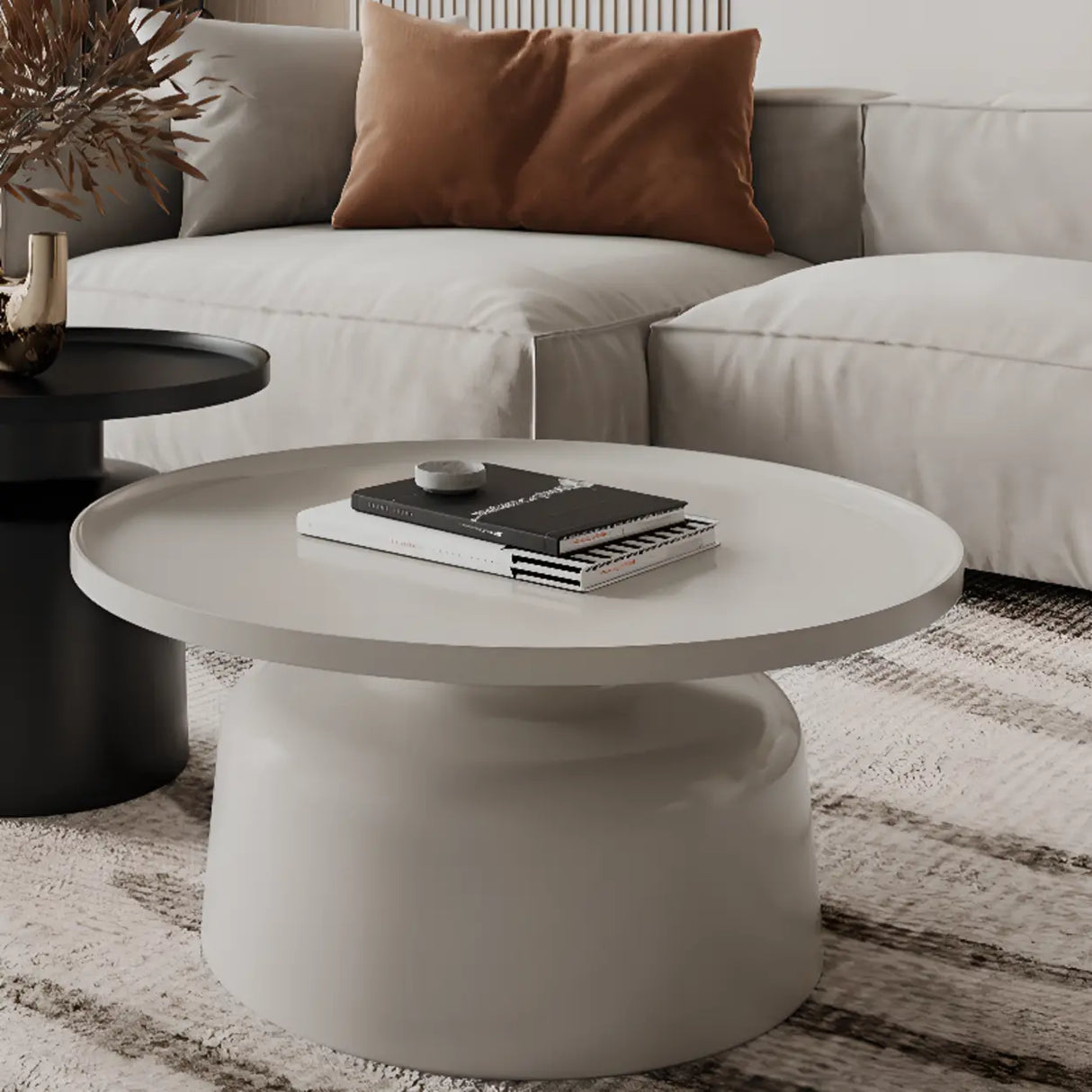 Modern Round Iron Tray Top Nesting Small Coffee Table Image - 8
