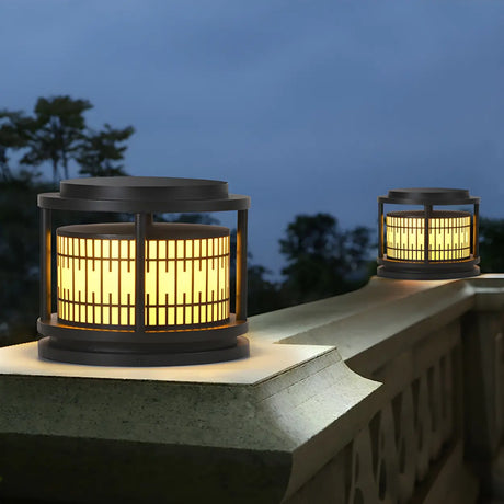 Modern Round Lantern Outdoor Aluminum Column Light Image - 2