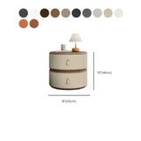 Modern Round Leather Nightstand with Wood Top and Drawers #size