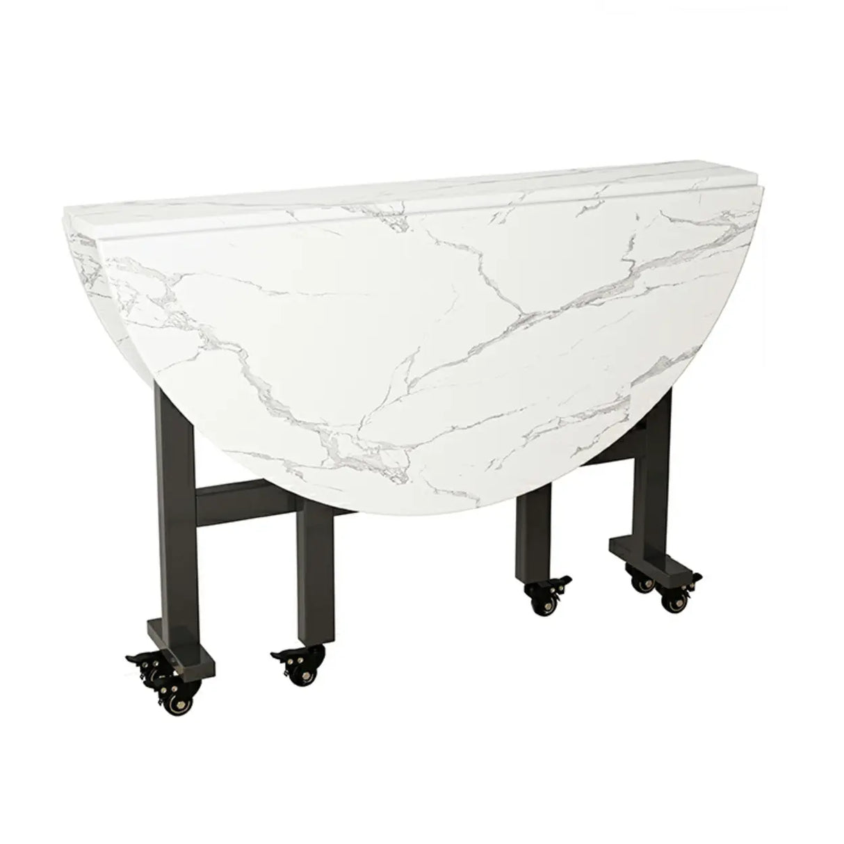Modern Round Marble Extendable Dining Table White Image - 10