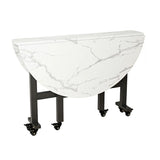 Modern Round Marble Extendable Dining Table White Image - 10