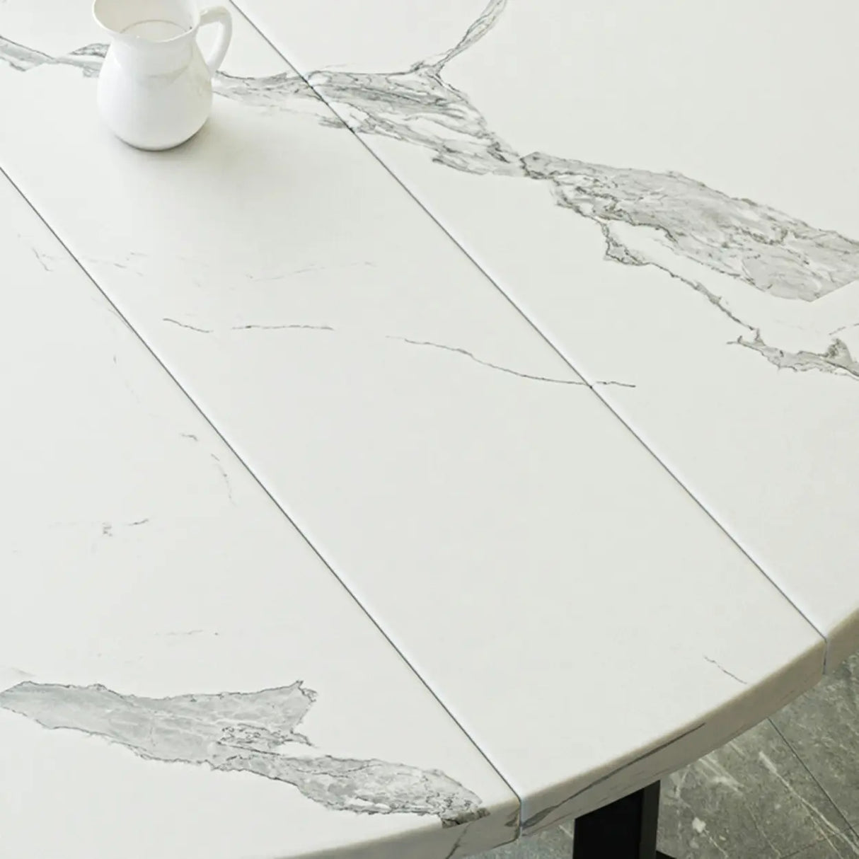 Modern Round Marble Extendable Dining Table White Image - 12