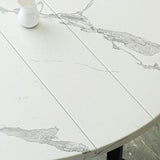 Modern Round Marble Extendable Dining Table White Image - 12