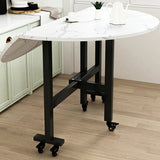 Modern Round Marble Extendable Dining Table White Image - 15