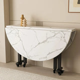 Modern Round Marble Extendable Dining Table White Image - 1