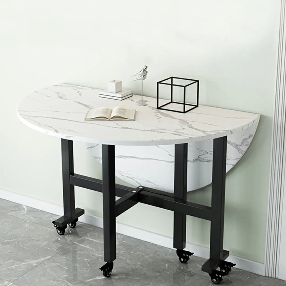 Modern Round Marble Extendable Dining Table White Image - 3