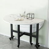 Modern Round Marble Extendable Dining Table White Image - 3