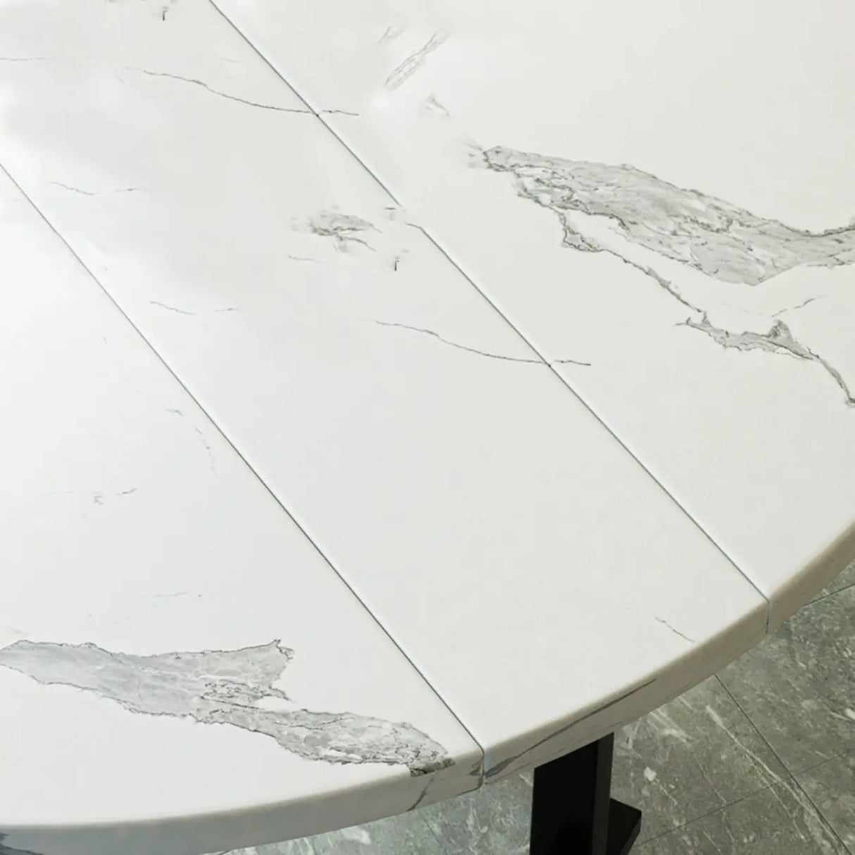 Modern Round Marble Extendable Dining Table White Image - 8