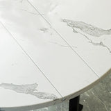 Modern Round Marble Extendable Dining Table White Image - 8