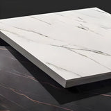 Modern Round Marble-Top Metal Frame Side Table with Shelf Image - 7