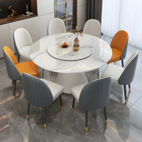 Modern Round Marble White Lazy Susan Dining Table Image - 2