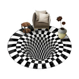 Modern Round Polyester Optical Illusion Black Area Rug Image - 10