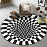Modern Round Polyester Optical Illusion Black Area Rug Image - 14