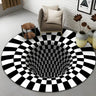 Modern Round Polyester Optical Illusion Black Area Rug Image - 16