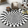 Modern Round Polyester Optical Illusion Black Area Rug Image - 17