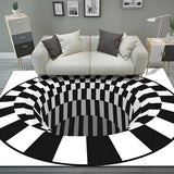 Modern Round Polyester Optical Illusion Black Area Rug Image - 2