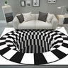 Modern Round Polyester Optical Illusion Black Area Rug Image - 2