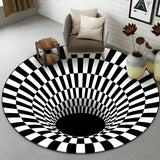 Modern Round Polyester Optical Illusion Black Area Rug Image - 20