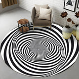 Modern Round Polyester Optical Illusion Black Area Rug Image - 3